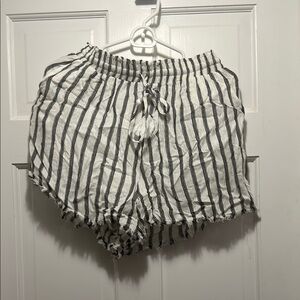 Zara High Waist Black and White Striped Shorts